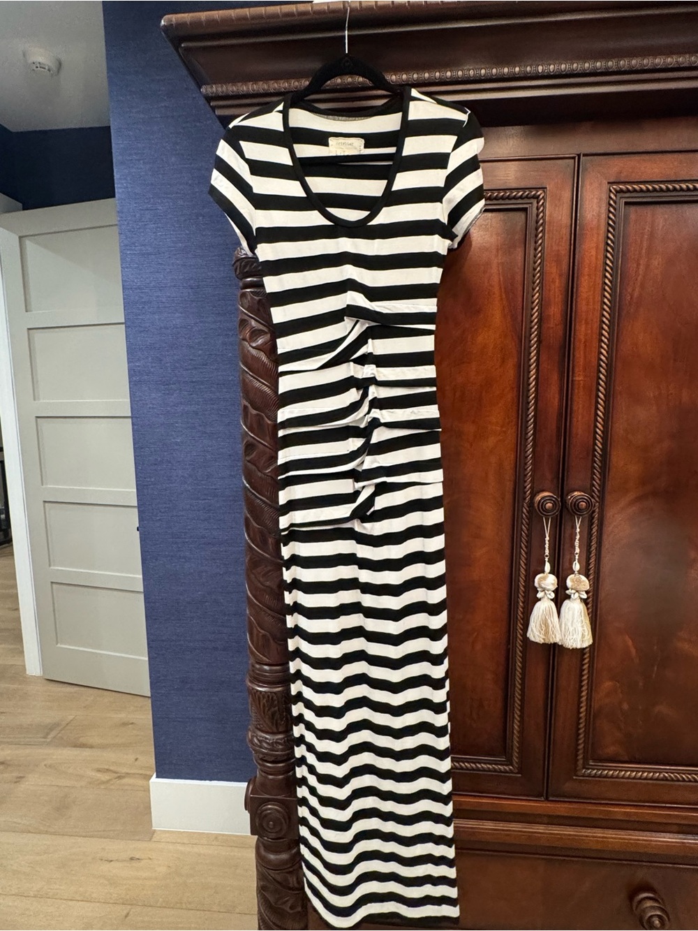 Nicole Miller Black & White Striped Short-Sleeve Maxi Dress